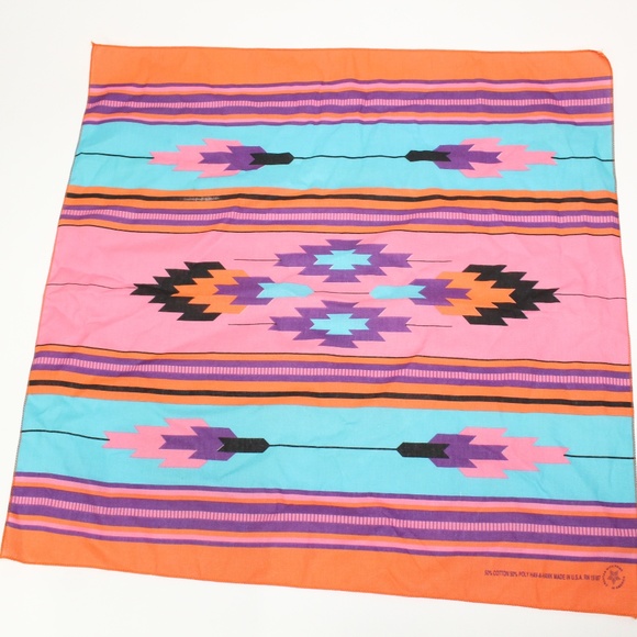 Vintage Accessories - Vintage Colorful Aztec Design Bandanna